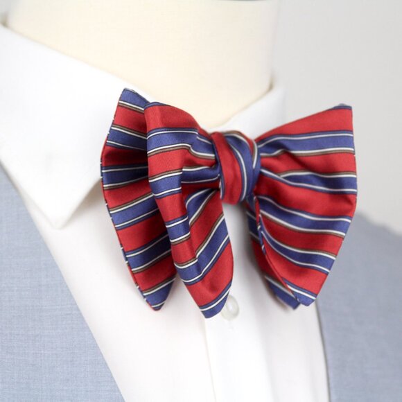 Men's Self-tied Bow Tie 100%Silk Big Butterfly Red Blue Stripe S728 - Picture 3 of 8
